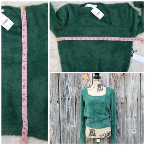 Square Neck Sweater Green Fuzzy Faux Mohair Crop ASTR Size XL Cropped NWT - Picture 6 of 8